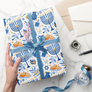 Papier Cadeau Bougies de Ménorah Colorées Étoile de David Hanukk