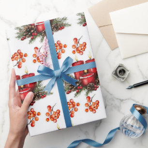 Papier Cadeau Bougies de Noël aquarelle