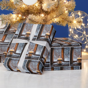 Papier Cadeau Bougies De Noël En Neige