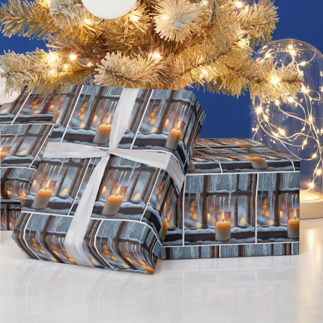 Papier Cadeau Bougies De Noël En Neige (Vacances)