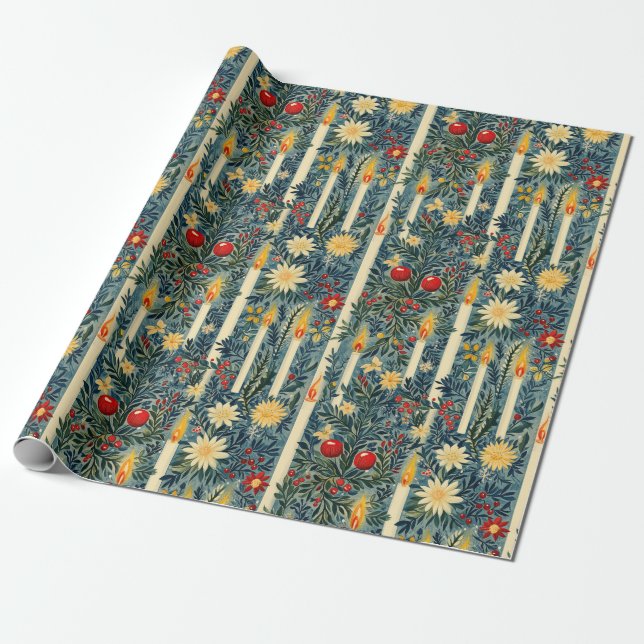 Papier Cadeau Bougies de Noël florales (Déroulé)