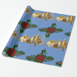 Papier Cadeau Bougies d'or en papier d'enveloppement de Noël