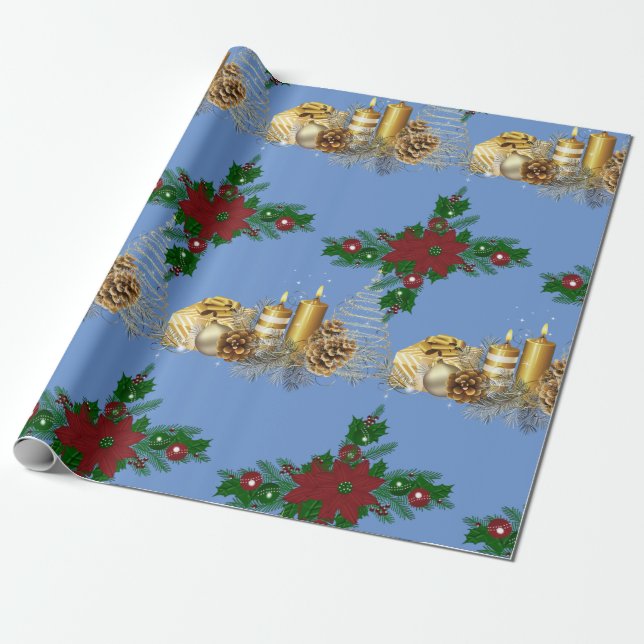 Papier Cadeau Bougies d'or en papier d'enveloppement de Noël (Déroulé)