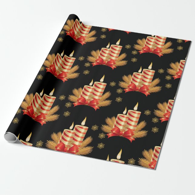 Papier Cadeau Bougies en papier d'enveloppement de Noël (Déroulé)