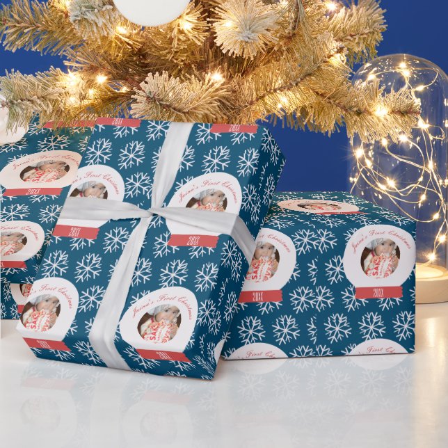 Papier Cadeau Boule à neige pour le premier Noël de bébé Flocons (Vacances)