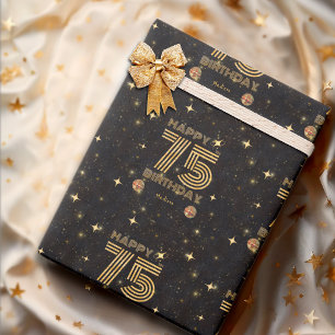 Papier Cadeau Boule de disco dansante en or noir 75e anniversair