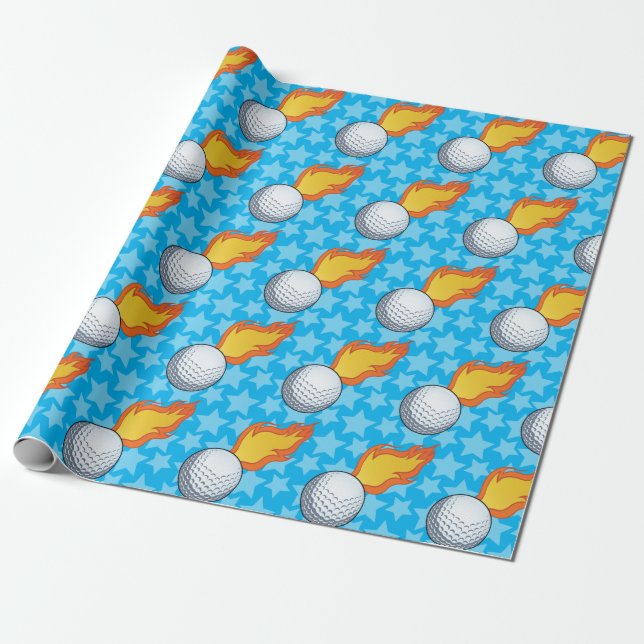 Papier Cadeau Boule de golf à flammes personnalisable (Déroulé)
