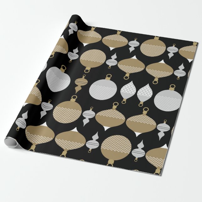Papier Cadeau Boule de Noël Gold Retro (Déroulé)