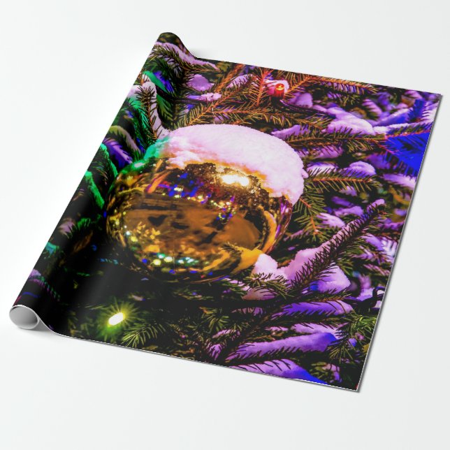 Papier Cadeau Boule de Noël Jaune (Déroulé)