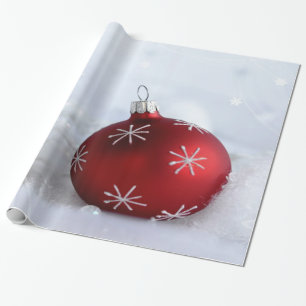 Papier Cadeau Boule de Noël rouge flocons de neige