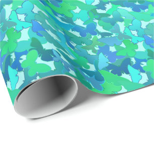 Papier Cadeau Boule de papillons, Turquoise, Aqua et Sky Blue