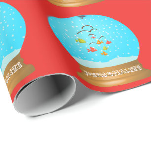 Papier Cadeau Boule de poisson neige globe mignon rouge bleu