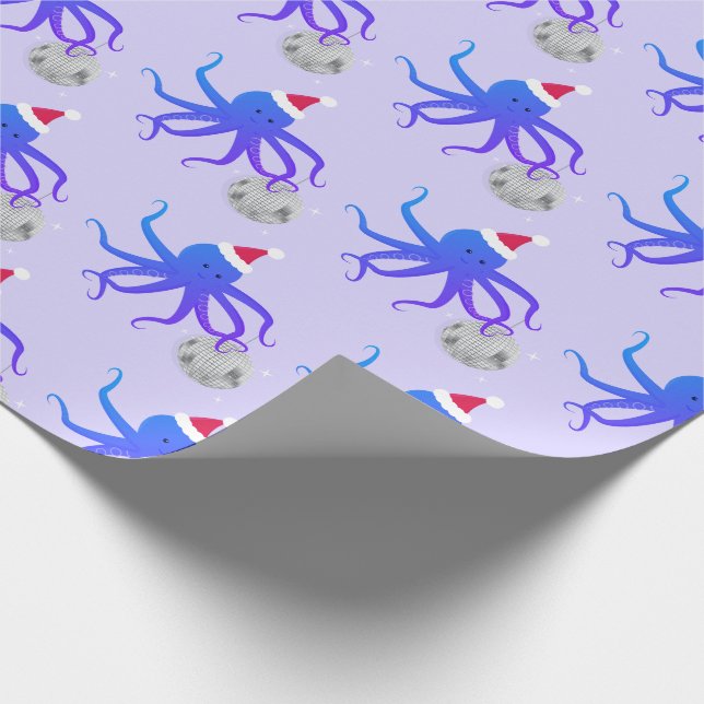 Papier Cadeau Boule Disco Octopus Santa Hat Noël (Coin)