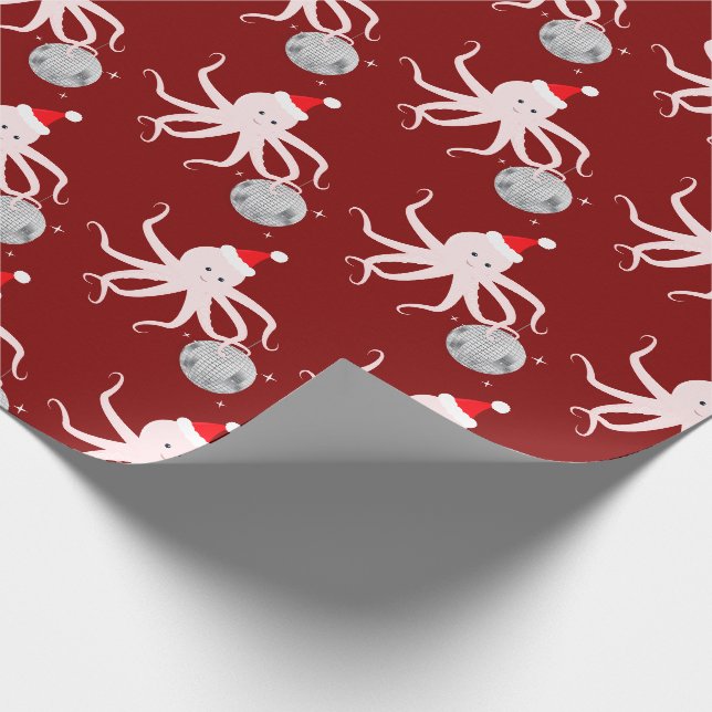 Papier Cadeau Boule Disco Pink Octopus Santa Hat Noël (Coin)