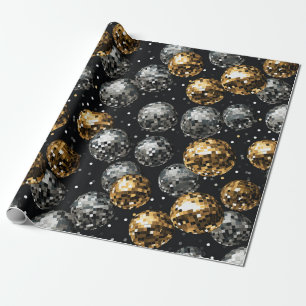 Papier Cadeau Boule en or métallique glamour et boule disco arge