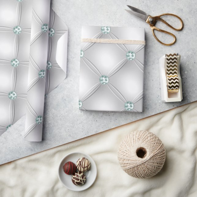 Papier Cadeau Boule verte Métallique Satin Blanc Mint (Artisanat)