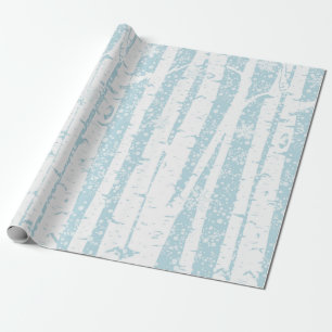 Papier Cadeau Bouleau blanc sur papier d'enveloppement bleu