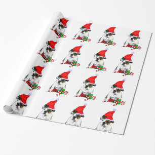 Papier Cadeau Bouledogue dans Noël de casquette de Père Noël
