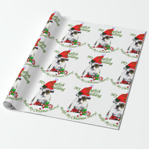 Papier Cadeau Bouledogue dans Noël de casquette de Père Noël