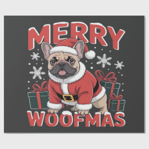 Papier Cadeau Bouledogue français chapeau de Père Noël Joyeux No