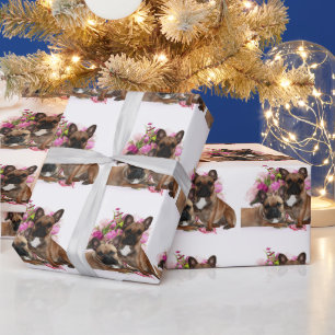 Papier Cadeau Bouledogue français Fleurs Bouledogue français Fêt