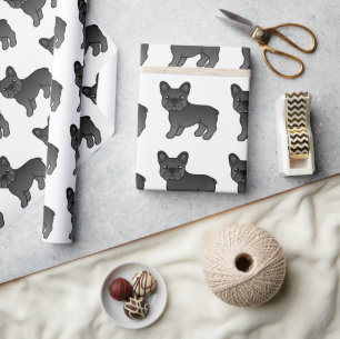 Papier Cadeau Bouledogue Français Noir Motif de Chien de Dessin 