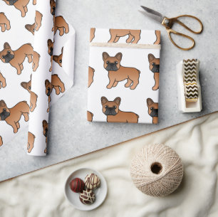 Papier Cadeau Bouledogue français rouge motif de chien de dessin
