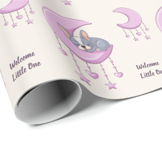 Papier Cadeau Bouledogue français sur Rose Lunaire Fille Bébé Ba