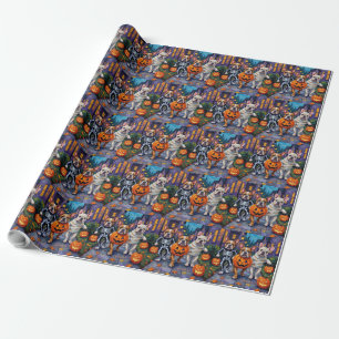 Papier Cadeau Bouledogues faisant Trick-or-Treat dans des costum