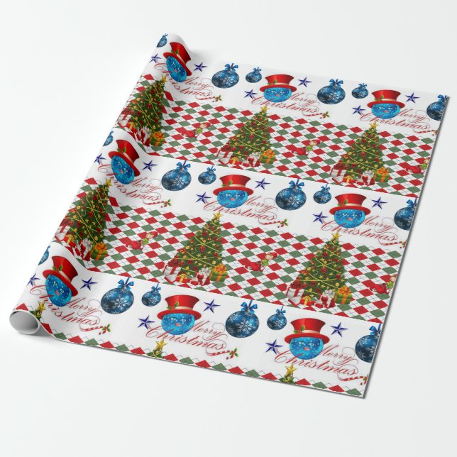Papier Cadeau Boules bleues en papier d'enveloppement de Noël (Déroulé)
