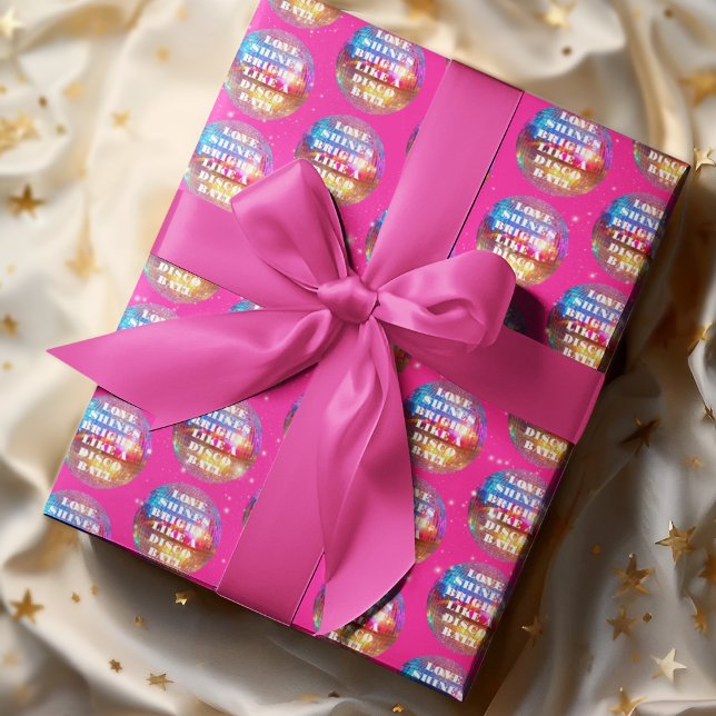 Papier Cadeau Boules de disco rétro à paillettes roses chic pour (Créateur téléchargé)