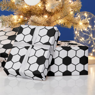 Papier Cadeau Boules de football noir et blanc Personnalisé