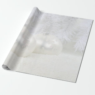 Papier Cadeau Boules de Noël blanches élégantes pour les fêtes
