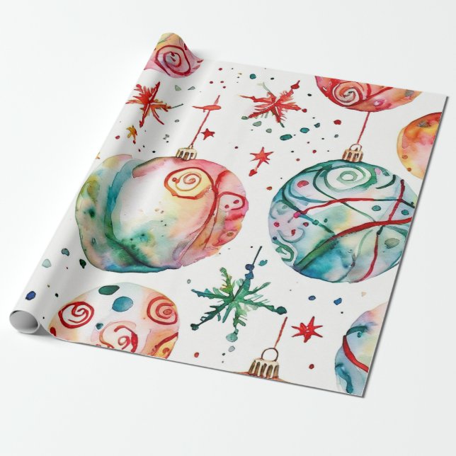 Papier Cadeau Boules de Noël bleues congelées (Déroulé)