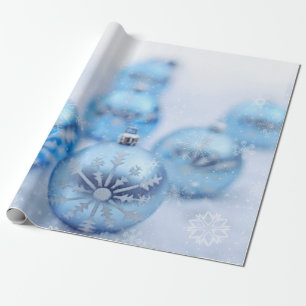 Papier Cadeau Boules de Noël bleues Flocons de neige Fêtes