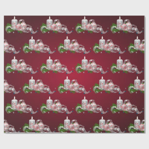 Papier Cadeau Boules de Noël, Bougie Rouge de Fêtes