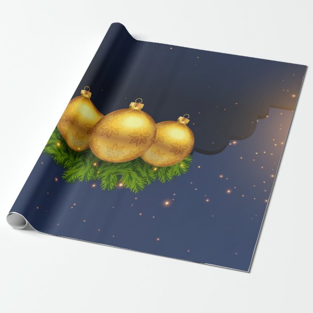 Papier Cadeau Boules de Noël Branches de Pin (Déroulé)