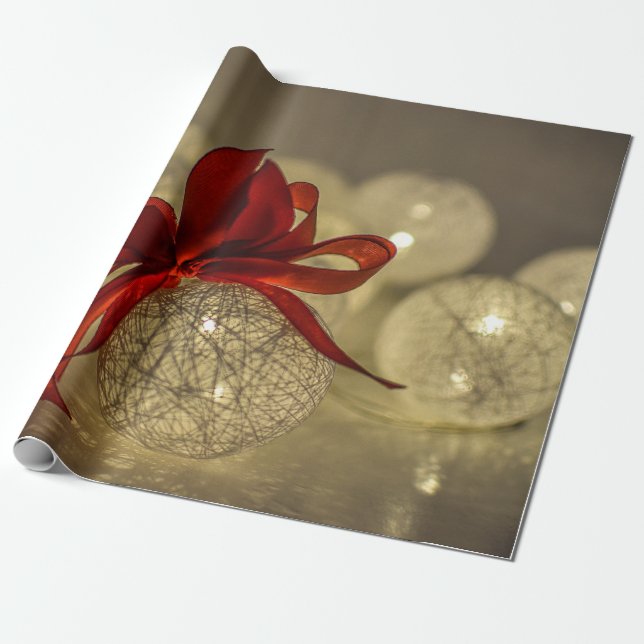 Papier Cadeau Boules de Noël d'or, Lumières à cordes, Vacances d (Déroulé)