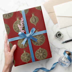 Papier Cadeau Boules de Noël dorées