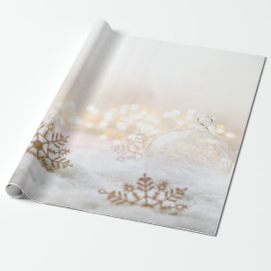 Papier Cadeau Boules de Noël élégantes blanches Fêtes
