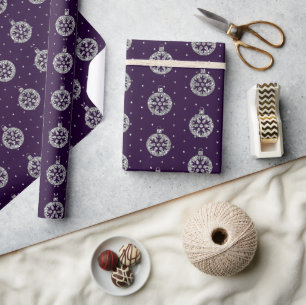 Papier Cadeau Boules de Noël élégantes violettes et argentées pa
