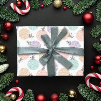 Papier Cadeau Boules de Noël Pastel