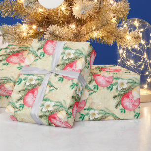 Papier Cadeau Boules de Noël rouges