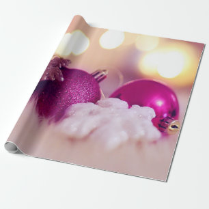 Papier Cadeau Boules de Noël Violet Élégant Fêtes