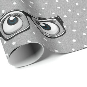 Papier Cadeau Boules d'yeux et lunettes sur Pois