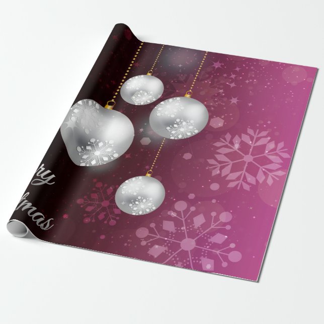 Papier Cadeau Boules pourpres et argentées d'arbre de Noël (Déroulé)