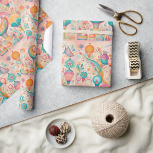 Papier Cadeau Boulon rose motif doux et blanc