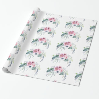 Papier Cadeau Bouquet blanc rose mauve de pivoine d'anémone de