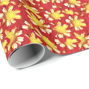 Papier Cadeau Bouquet Dahlia - rouge et blanc avec jaune