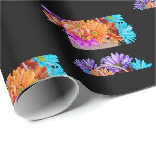 Papier Cadeau Bouquet Daisy Anniversaire En Noir